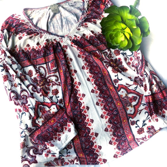 Lucky Brand Top Red Paisley Size Small - Picture 1 of 6